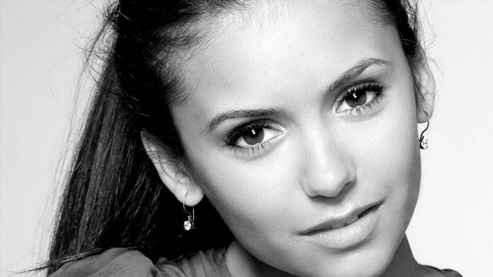 Nina Dobrev Black And White Smiling Face Closeup